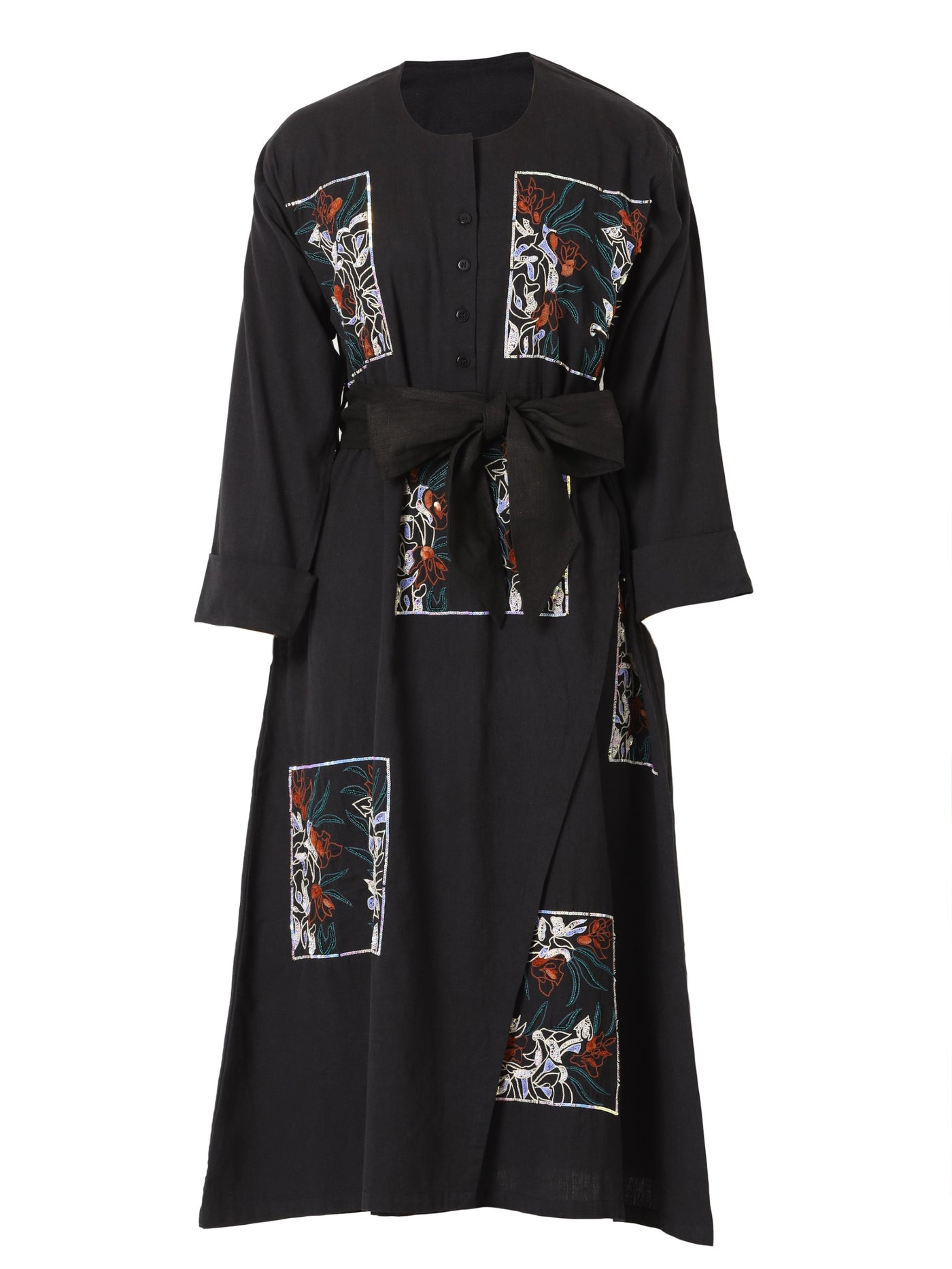 Anthracite Embroidered Wrap Dress
