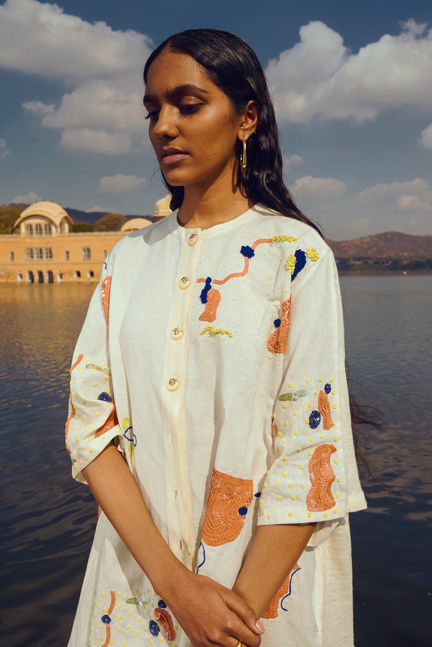 White Cassia Embroidered Oversized Top